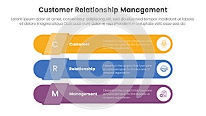 CRM customer relationship management infographic 3 point stage template with long round rectangle shape stack for slide