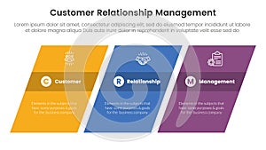 CRM customer relationship management infographic 3 point stage template with rectangle skew or tilt for slide presentation