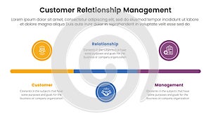 CRM customer relationship management infographic 3 point stage template with small circle timeline horizontal for slide