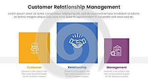 CRM customer relationship management infographic 3 point stage template with square chart data box right direction for slide