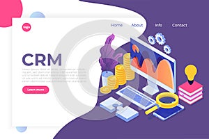 CRM - Customer relationship management isometric concept.