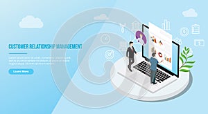 Crm isometric customer relationship management concept for website template landing homepage - vector