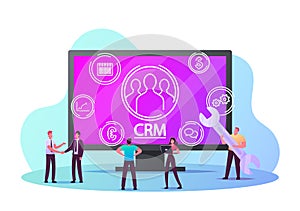 Crm System, Customer Relationship Management Concept. Tiny Manager Characters Analysing Clients Profile