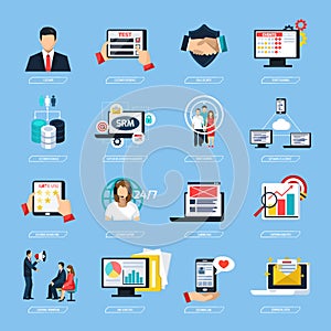 CRM System Flat Icons Set