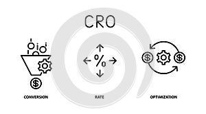 CRO, Conversion Rate Optimization icons, line color vector illustration