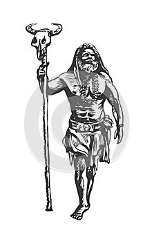 CRO-magnon, the old man & x28;Homo sapiens& x29;. Hand drawn illustration.