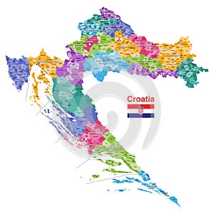 Croatia administrative divisions detailed vector isolated colorful map