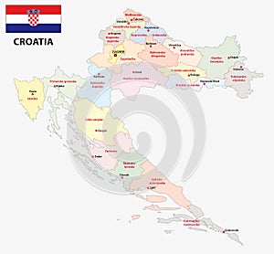 Croatia administrative map with flag