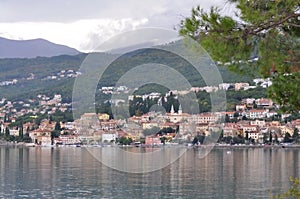 Croatia, Adriatic coast, beautiful town of Opatija and Volosko, popular tourist resort, coastline aerial view, Kvarner bay.