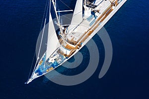 Croatia. Aerial view at the cruise ship with sail at the day time. Adventure and travel.  Landscape with cruise liner on Adriatic