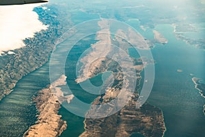 Croatia. Aerial View Of Island Pag In Adriatic Sea From Window Of Plane