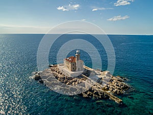 Croatia - Amazing aerial view of the lighthouse Mulo near Rogoznica photo