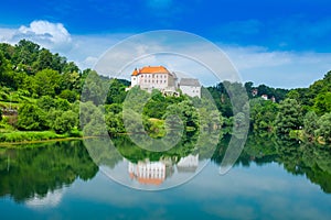 Croatia, beautiful town of Ozalj, old castle over the Kupa river