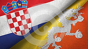 Croatia and Bhutan two flags textile cloth, fabric texture