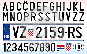 Croatia car license plate, letters and numbers, European Union