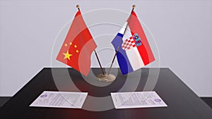 Croatia and China flag. Politics concept, partner deal between countries. Partnership agreement of governments 3D