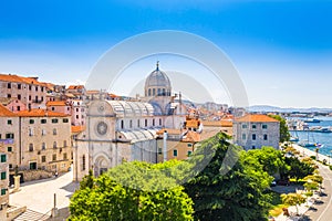 Croatia, city of Sibenik, panoramic view of the old town center and cathedral