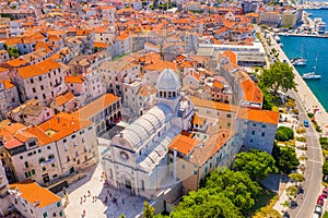 Croatia, city of Sibenik, panoramic view of the old town center and cathedral photo