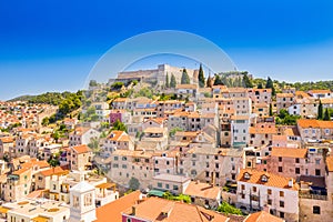 Croatia, city of Sibenik, panoramic view of the old town center