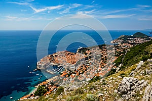 Croatia, Dubrovnik view from above to old town of Dubrovnik.