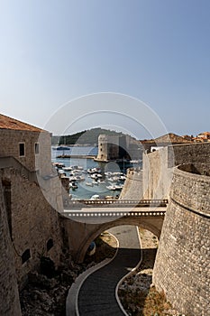 Croatia, Dubrovnik, view at the bay and marina in old town from above