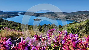 Croatia Dugi Otok island Telascica National Park with Adriatic Sea bay idyllic view from hilltop