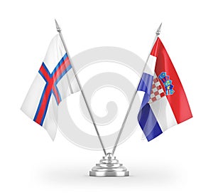 Croatia and Faroe Islands table flags isolated on white 3D rendering