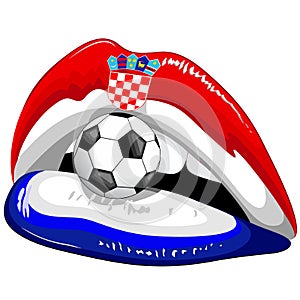 Croatia Flag Lipstick Soccer Supporters with Soccer Ball and Chequered Shield Emblem