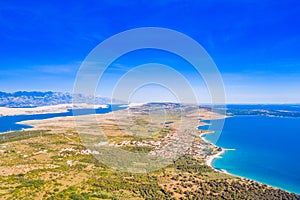 Croatia, green side of the island of Pag and Adriatic sea coastline