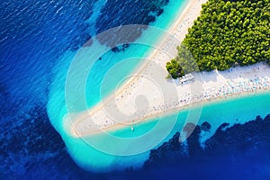 Croatia, Hvar island, Bol. Panoramic aerial view at the Zlatni Rat. Beach and sea from air. Famous place in Croatia. Summer seasca