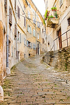 Croatia, Istria, cobbled streetin the old historical town of Motovun