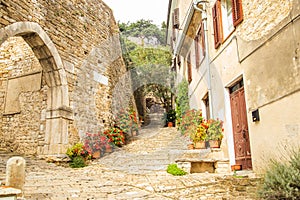 Croatia, Istria, cobbled streetin the old historical town of Motovun