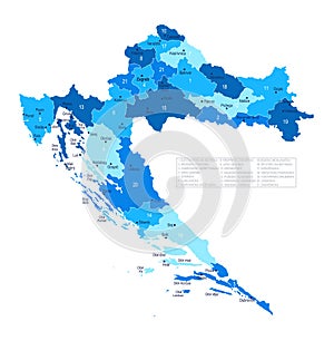 Croatia map. Cities, regions. Vector