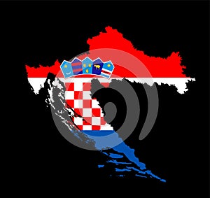 Croatia map flag vector silhouette illustration isolated on black background.