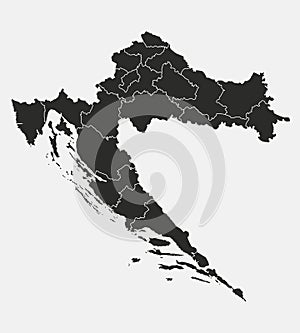 Croatia map with regions isolated on white background.