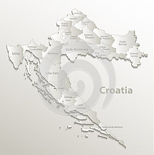 Croatia map separate individual card paper 3D natural