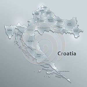 Croatia map separate individual glass card paper 3D