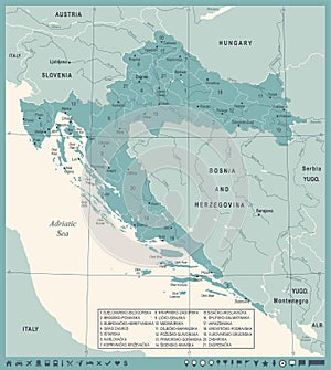 Croatia Map - Vintage Detailed Vector Illustration