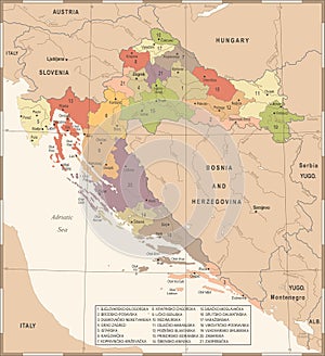 Croatia Map - Vintage Detailed Vector Illustration