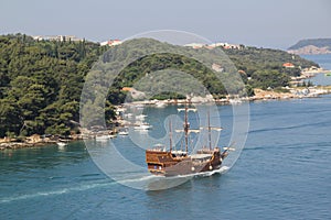Croatia, old ship in the Bay of Dubrovnik