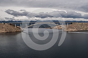 Croatia, Pag island, PaÅ¡ki Most, PaÅ¡ki bridge, bridge, stormy weather, Island of Pag, Europe, cliff, fjord