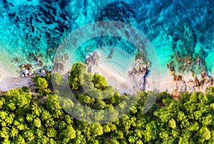 Croatia. Panoramic coast as a background from top view. Turquoise water background from top view. Summer seascape from air.