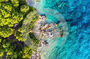 Croatia. Panoramic coast as a background from top view. Turquoise water background from top view. Summer seascape from air.