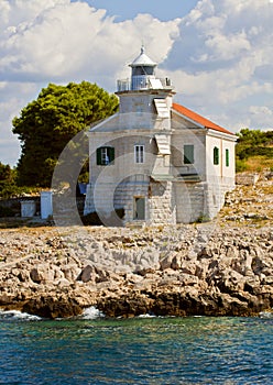 Croatia, Prisnjak Lighthouse on an islet of Murter archipelago