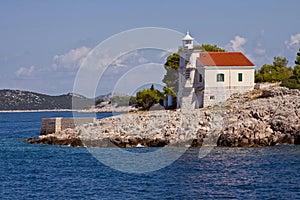 Croatia, Prisnjak Lighthouse on an islet of Murter archipelago