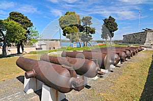 Croatia, Pula, Cannons in front of the castle with four bastions situated on top of the central hill of the old city Pula