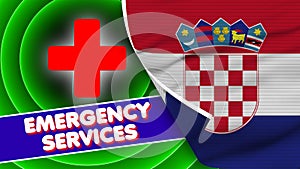 Croatia Realistic Flag with Emergency Services Title Fabric Texture 3D Illustration