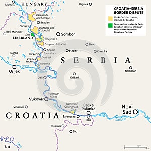 Croatia-Serbia border dispute, with Liberland and Verdis, political map