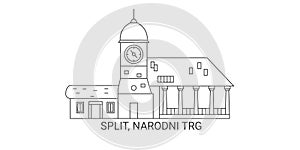 Croatia, Split, Narodni Trg, travel landmark vector illustration