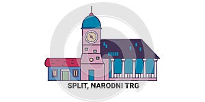 Croatia, Split, Narodni Trg, travel landmark vector illustration